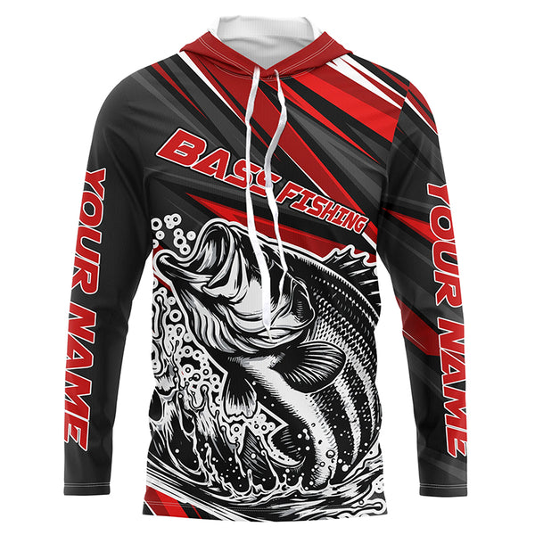 Personalized Bass Fishing Jerseys, Bass Fishing Long Sleeve Tournament Fishing Shirts | Red IPHW5598