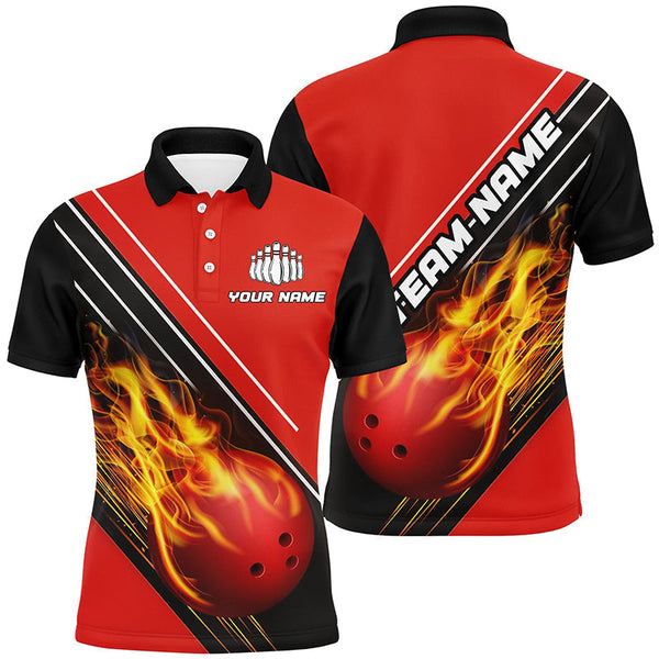 Red Flame Bowling Ball Custom Bowling Shirts For Men And Women, Bowling Team Jerseys IPHW6172