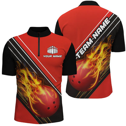 Red Flame Bowling Ball Custom Bowling Shirts For Men And Women, Bowling Team Jerseys IPHW6172