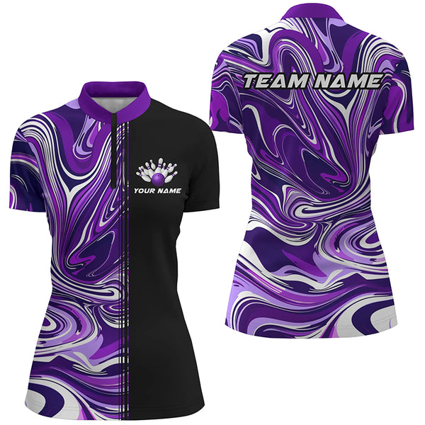 Custom Purple Bowling Polo / Quarter-Zip Shirts For Team, Ladies Bowling Jerseys IPHW6174