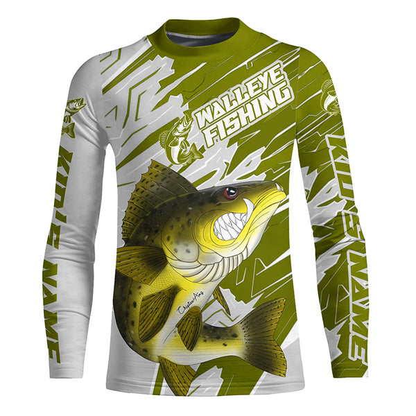 Angry Walleye Custom Long Sleeve Tournament Fishing Shirts, Walleye Fishing Jerseys IPHW6201
