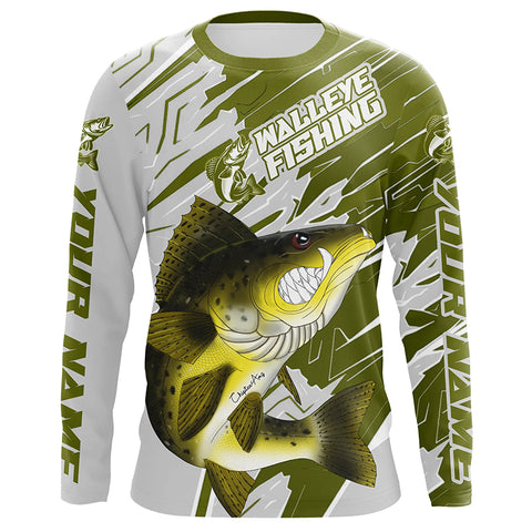 Angry Walleye Custom Long Sleeve Tournament Fishing Shirts, Walleye Fishing Jerseys IPHW6201