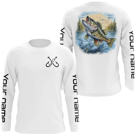 Custom Largemouth Bass Long Sleeve Tournament Fishing Shirts, Bass Uv Protection Fishing Jerseys IPHW4714