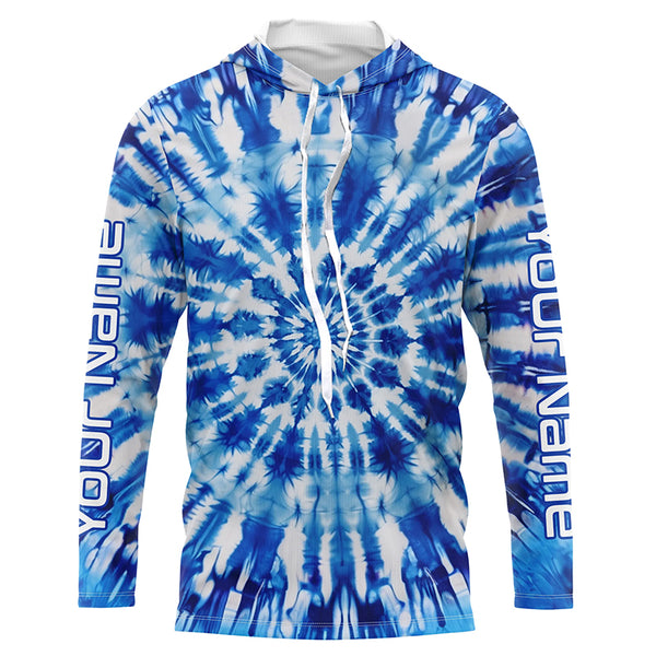 Blue Tie Dye Camo Uv Protection Custom Long Sleeve Performance Fishing Shirts For Men And Women IPHW4890