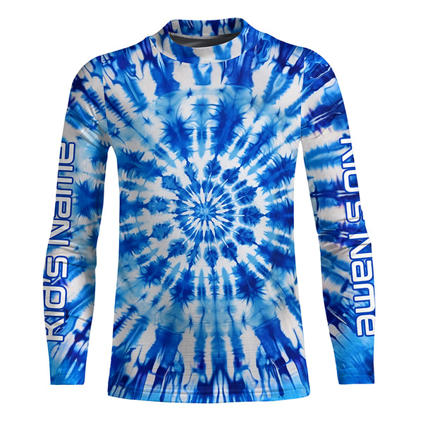 Blue Tie Dye Camo Uv Protection Custom Long Sleeve Performance Fishing Shirts For Men And Women IPHW4890