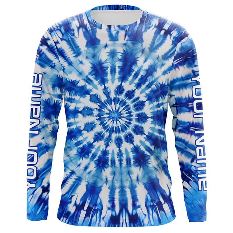 Blue Tie Dye Camo Uv Protection Custom Long Sleeve Performance Fishing Shirts For Men And Women IPHW4890
