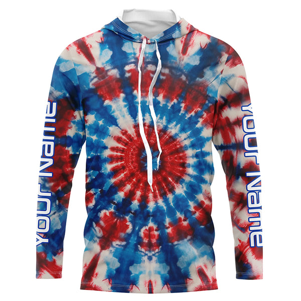 Red, White And Blue Tie Dye Camo Custom Long Sleeve Fishing Shirts, Patriotic Fishing Jerseys IPHW4891