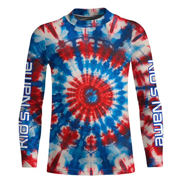 Red, White And Blue Tie Dye Camo Custom Long Sleeve Fishing Shirts, Patriotic Fishing Jerseys IPHW4891