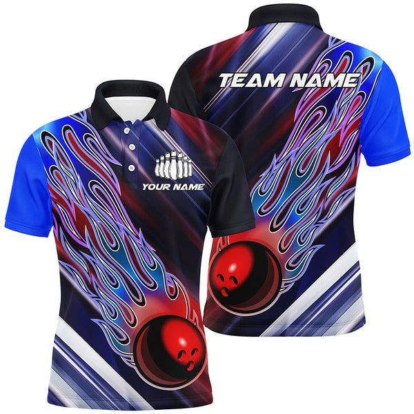 Red White And Blue Bowling Ball Flame Custom Bowling Team Shirts, Unisex Patriotic Bowling Jersey IPHW6260