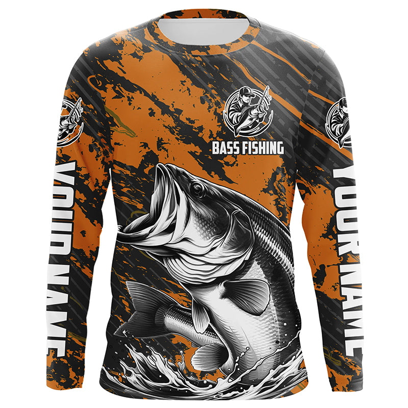 Personalized Bass Fishing Jerseys, Custom Name Bass Long Sleeve Tournament Fishing Shirts IPHW5879 Long Sleeves UPF / Orange