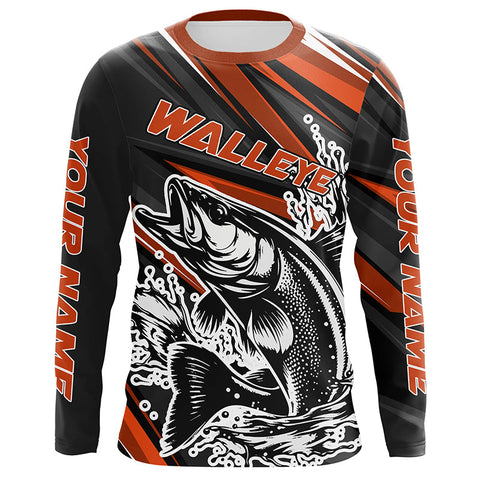 Custom Walleye Fishing Jerseys, Walleye Long Sleeve Performance Fishing Shirts | Orange IPHW6295