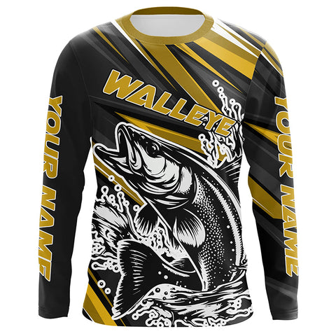 Custom Walleye Fishing Jerseys, Walleye Long Sleeve Performance Fishing Shirts | Yellow IPHW6296