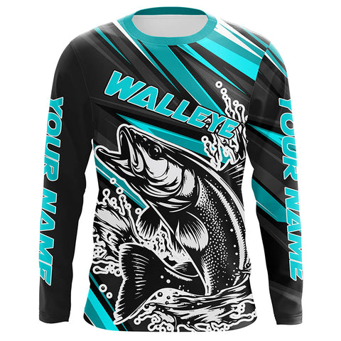 Custom Walleye Fishing Jerseys, Walleye Long Sleeve Performance Fishing Shirts | Teal Blue IPHW6297