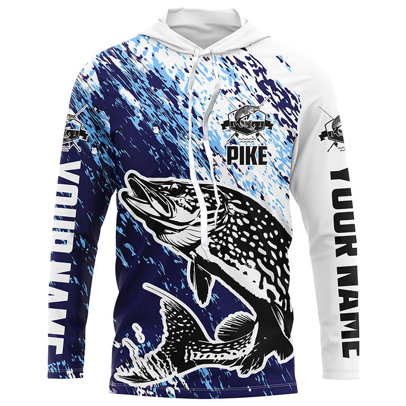Custom Pike Fishing Jerseys, Pike Fishing Long Sleeve Performance Shirts | Blue IPHW6300