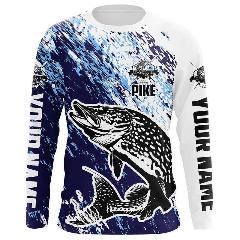 Custom Pike Fishing Jerseys, Pike Fishing Long Sleeve Performance Shirts | Blue IPHW6300