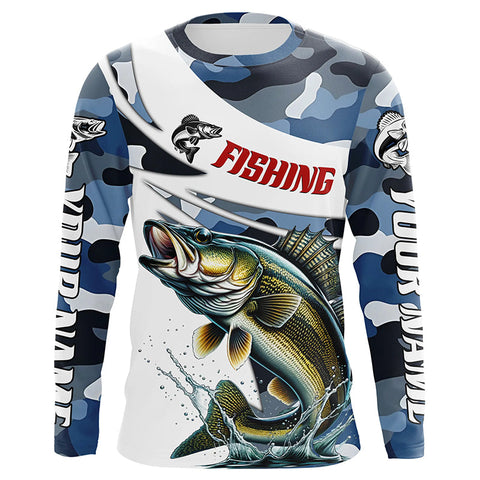 Personalized Walleye Fishing Jerseys, Camo Walleye Fishing Long Sleeve Tournament Shirts IPHW6310