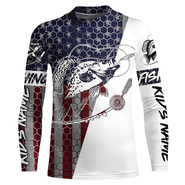 American Flag Crappie Custom Long Sleeve Fishing Shirts, Patriotic Crappie Fishing Jerseys IPHW6349