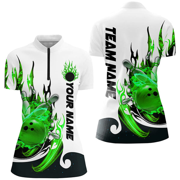 Custom Blue Flame Bowling Shirts For Women, Galaxy Bowling Team Shirts Bowling Uniform IPHW7085