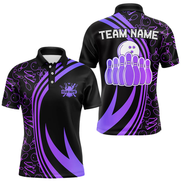 Black Mens bowling shirts Custom Purple neon team league bowling jerseys, gifts for bowlers NQS9667