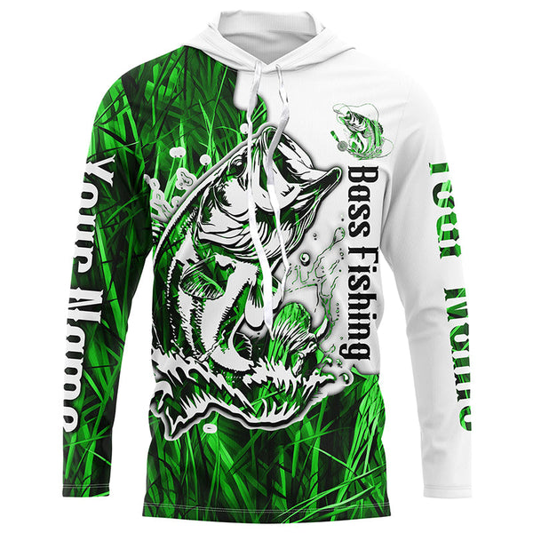 Custom Largemouth Bass Fishing Long Sleeve Tournament Shirts, Bass Fishing League Shirt | Green Camo IPHW6382