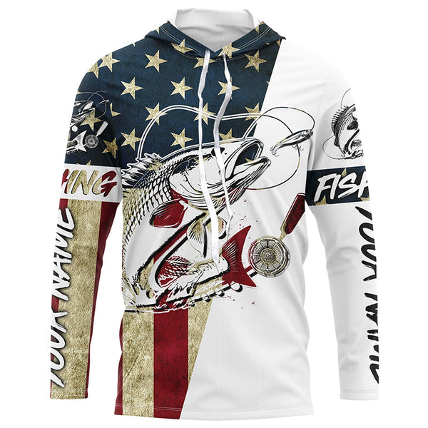 Vintage American Flag Custom Redfish Fishing Long Sleeve Shirts, Patriotic Redfish Fishing Jerseys IPHW6389