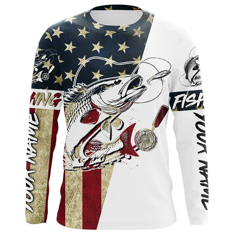 Vintage American Flag Custom Redfish Fishing Long Sleeve Shirts, Patriotic Redfish Fishing Jerseys IPHW6389