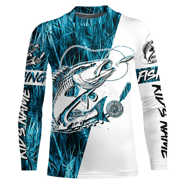 Redfish Fishing Custom Long Sleeve Performance Shirts, Saltwater Redfish Fishing Shirts | Blue Camo IPHW6390