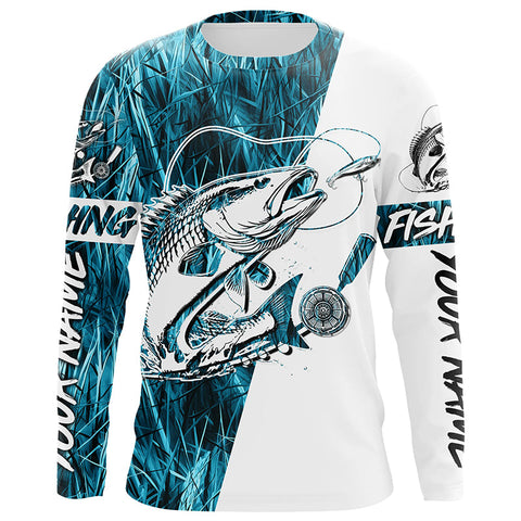 Redfish Fishing Custom Long Sleeve Performance Shirts, Saltwater Redfish Fishing Shirts | Blue Camo IPHW6390