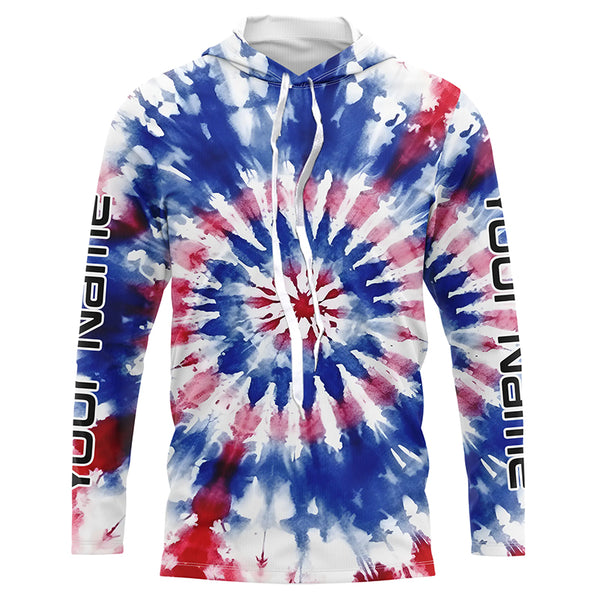 Custom Tie Dye American Flag Fishing Shirts, USA Patriotic Fishing Gifts Uv Protection IPHW4625