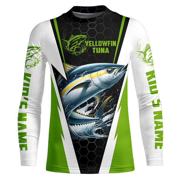 Custom Yellowfin Tuna Fishing Jerseys, Tuna Long Sleeve Performance Fishing League Shirts | Green IPHW6401