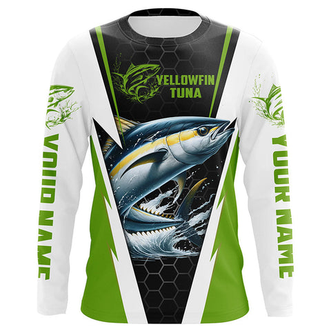 Custom Yellowfin Tuna Fishing Jerseys, Tuna Long Sleeve Performance Fishing League Shirts | Green IPHW6401