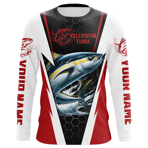 Custom Yellowfin Tuna Fishing Jerseys, Tuna Long Sleeve Performance Fishing League Shirts | Red IPHW6402