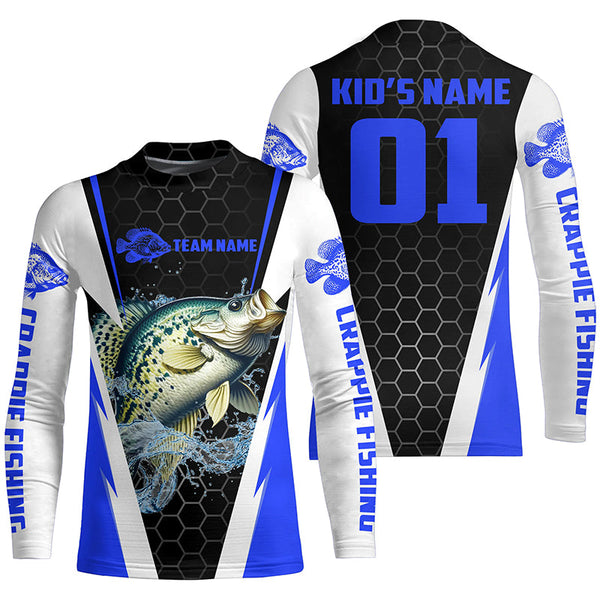 Custom Crappie Fishing Jerseys, Crappie Tournament Fishing Shirts With Team Name And Number | Blue IPHW6403