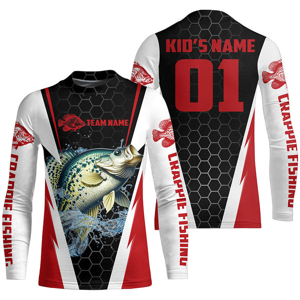 Custom Crappie Fishing Jerseys, Crappie Tournament Fishing Shirts With Team Name And Number | Red IPHW6404