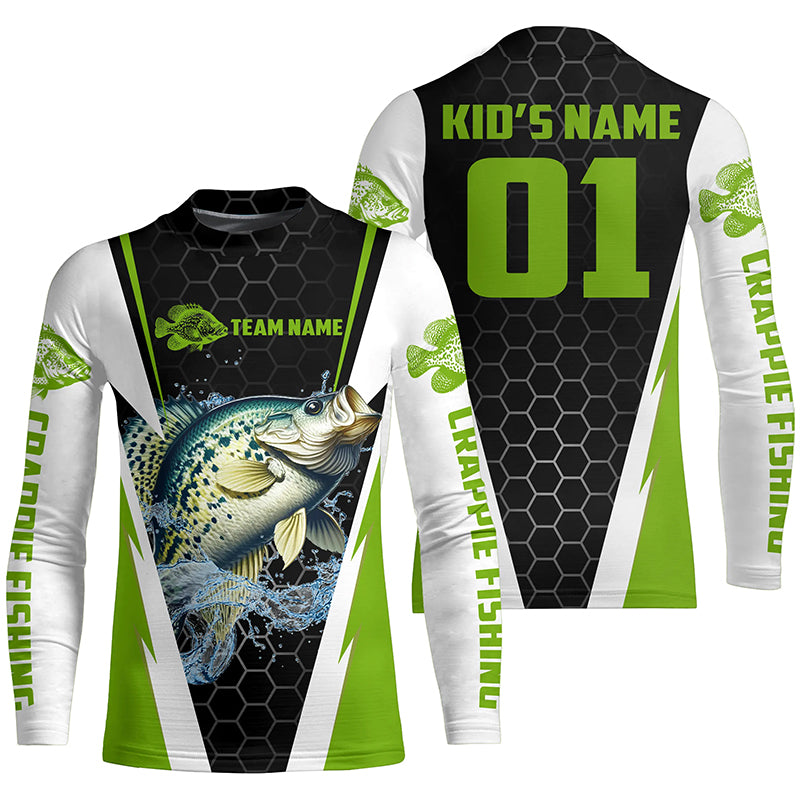 Custom Crappie Fishing Jerseys, Crappie Tournament Fishing Shirts With Team Name And Number | Green IPHW6405