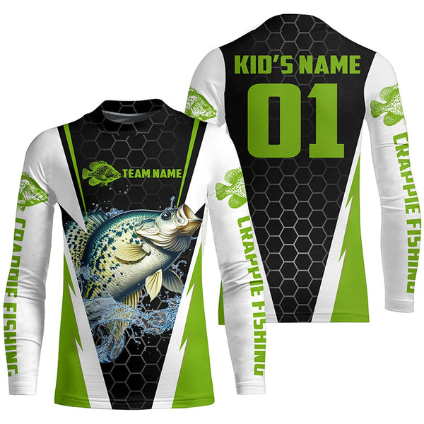 Custom Crappie Fishing Jerseys, Crappie Tournament Fishing Shirts With Team Name And Number | Green IPHW6405