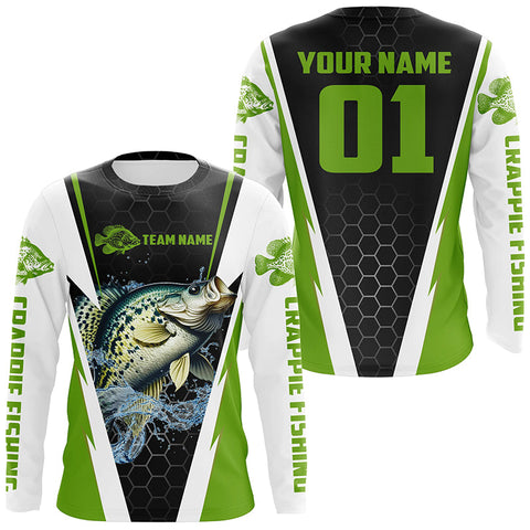 Custom Crappie Fishing Jerseys, Crappie Tournament Fishing Shirts With Team Name And Number | Green IPHW6405