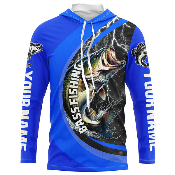 Personalized Largemouth Bass Fishing Jerseys, Bass Long Sleeve Tournament Fishing Shirts |Royal Blue IPHW6420