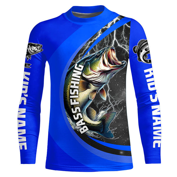 Personalized Largemouth Bass Fishing Jerseys, Bass Long Sleeve Tournament Fishing Shirts |Royal Blue IPHW6420