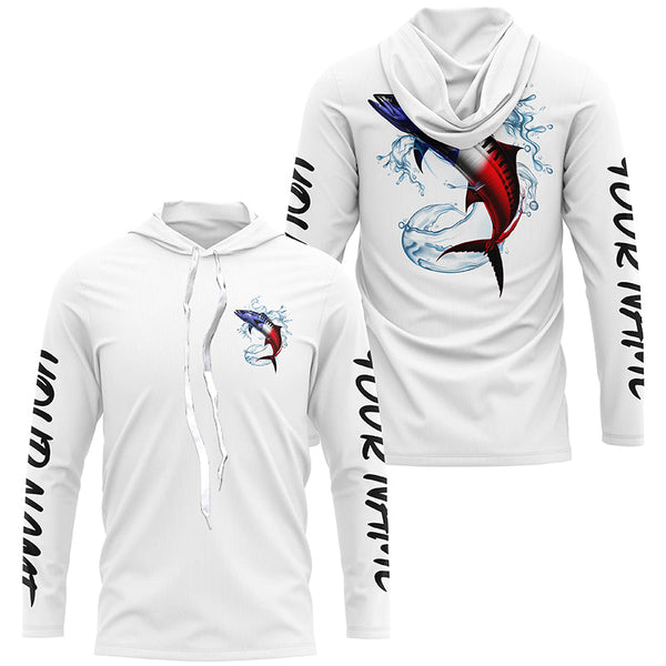 Custom American Flag King Mackerel Long Sleeve Fishing Shirts, Patriotic Kingfish Fishing Jerseys IPHW6607