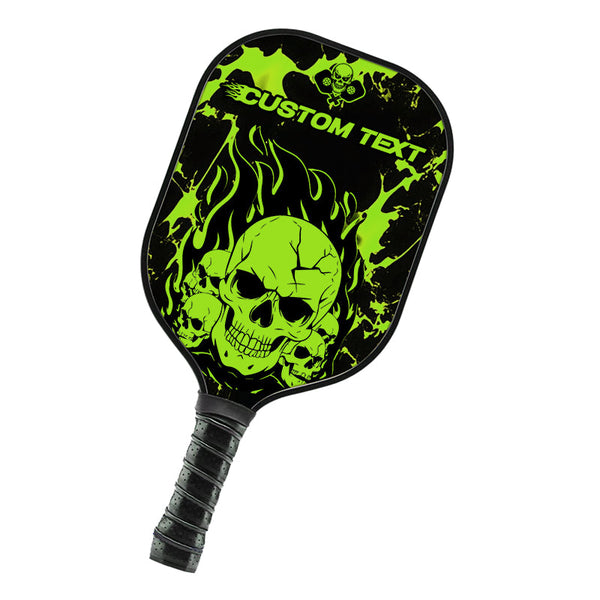 Black And Green Flame Skull Custom Pickleball Paddle, Halloween Pickleball Paddles Gifts IPHW7465