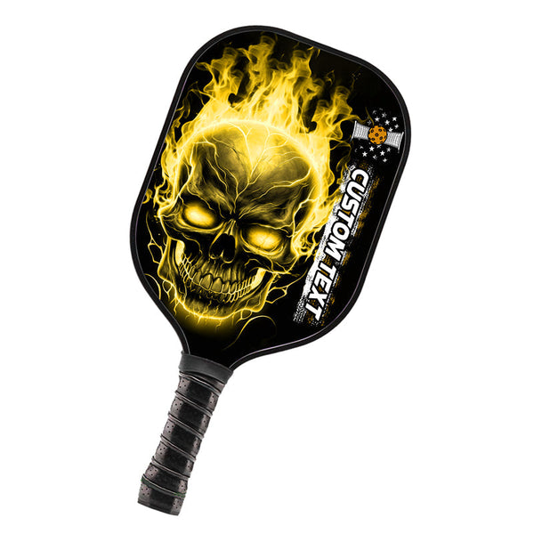Custom Yellow Flame Skull Pickleball Paddle Halloween Pickleball Gifts, Patriotic Pickleball Paddles IPHW7468