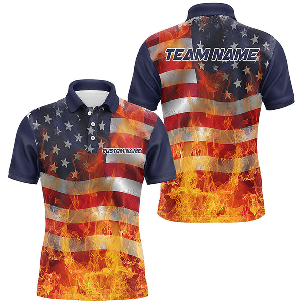 American Flag Flame Custom Unisex Bowling Team Shirts, Patriotic Bowling Team Jerseys IPHW6435