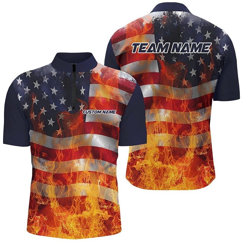 American Flag Flame Custom Unisex Bowling Team Shirts, Patriotic Bowling Team Jerseys IPHW6435