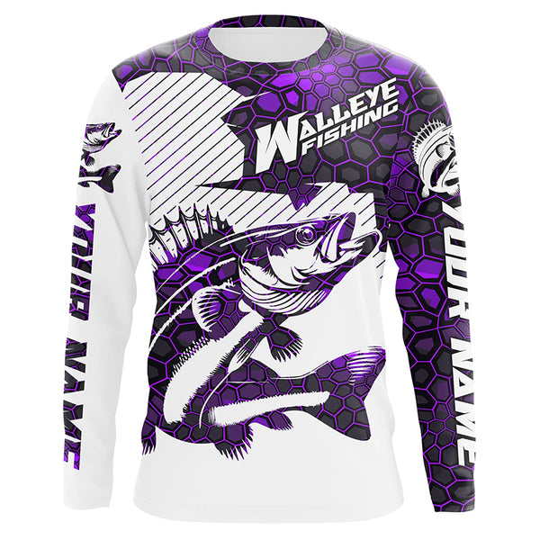 Personalized Name Multi-Color Walleye Long Sleeve Tournament Fishing Shirts, Walleye Fishing Jerseys IPHW5880