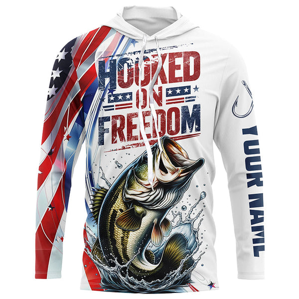 American Flag Bass Fishing Custom Long Sleeve Fishing Shirts, Patriotic Bass Fishing Jerseys IPHW6806