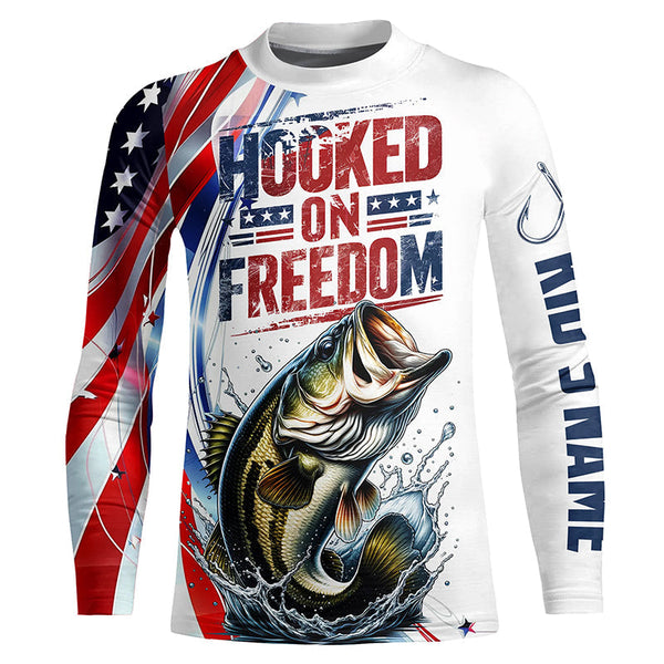 American Flag Bass Fishing Custom Long Sleeve Fishing Shirts, Patriotic Bass Fishing Jerseys IPHW6806