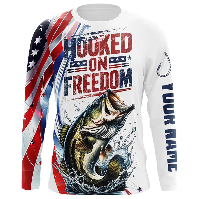 American Flag Bass Fishing Custom Long Sleeve Fishing Shirts, Patriotic Bass Fishing Jerseys IPHW6806