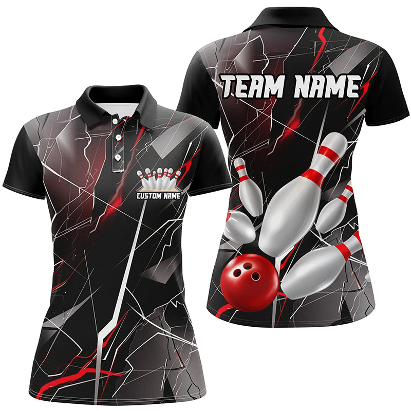 Red Thunder Lightning Custom Bowling Team Shirts For Women, Strike Bowling Jerseys IPHW6466