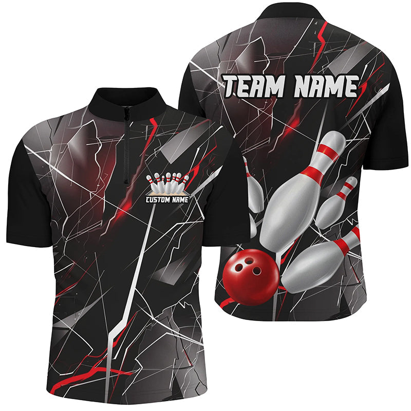 Red Thunder Lightning Custom Bowling Team Shirts For Men And Women, Strike Bowling Jerseys IPHW6466